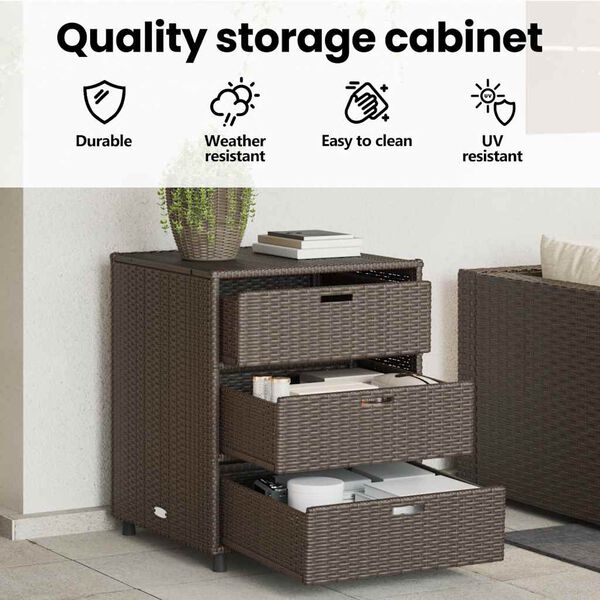 vidaXL Garden Storage Cabinet Brown 55x59x69 cm Poly Rattan