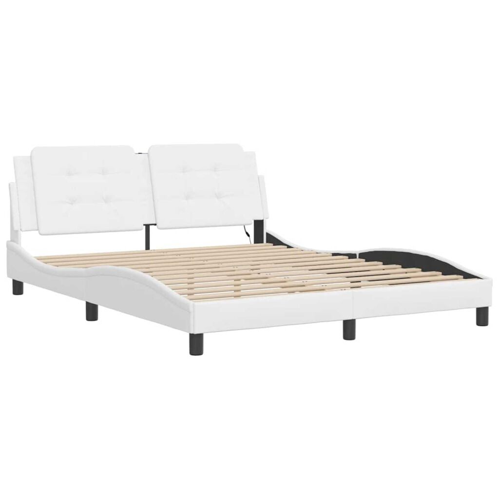 vidaXL Bed Frame with LED without Mattress "Zadar" White 152x203 cm