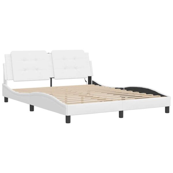 vidaXL Bed Frame with LED without Mattress "Zadar" White 152x203 cm