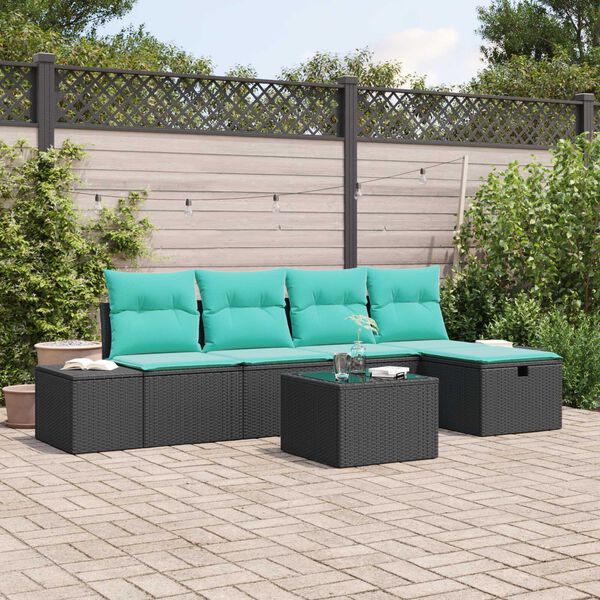 vidaXL 6 Piece Garden Sofa Set with Cushions Black Poly Rattan