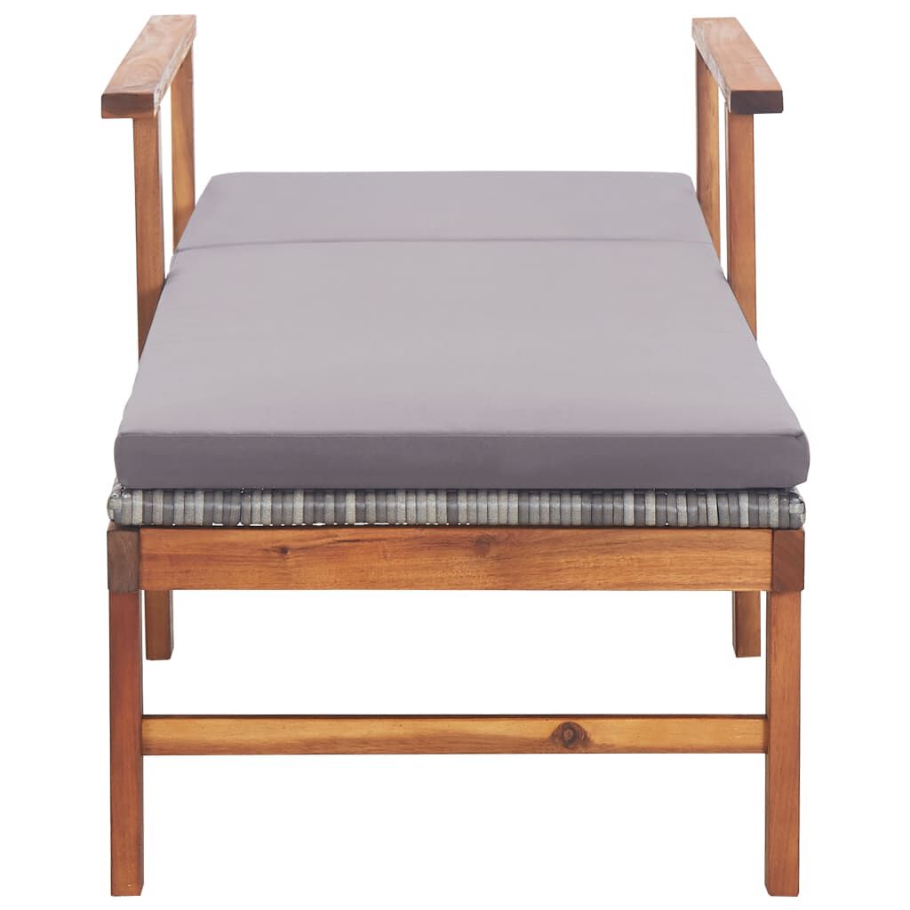 vidaXL Sun Lounger with Cushion Poly Rattan and Solid Acacia Wood Grey