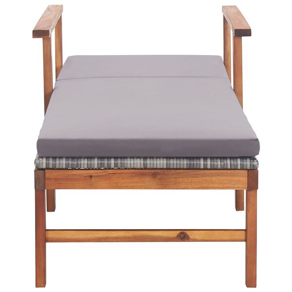 vidaXL Sun Lounger with Cushion Poly Rattan and Solid Acacia Wood Grey