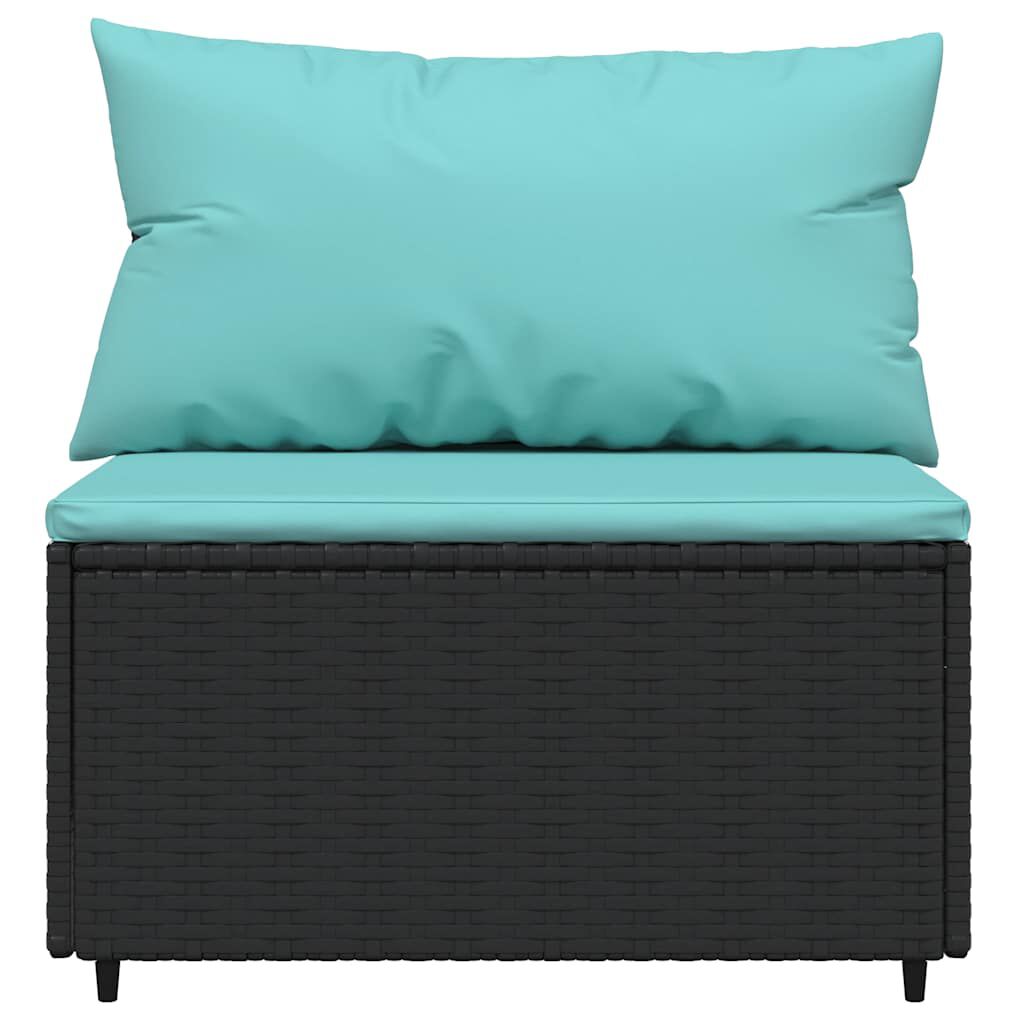 vidaXL Garden Middle Sofa with Cushions Black Poly Rattan