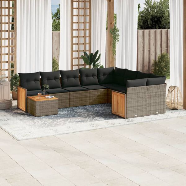 vidaXL 10 Piece Garden Sofa Set with Cushions Grey Poly Rattan