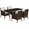 vidaXL 5 Piece Garden Dining Set with Cushions Brown Poly Rattan
