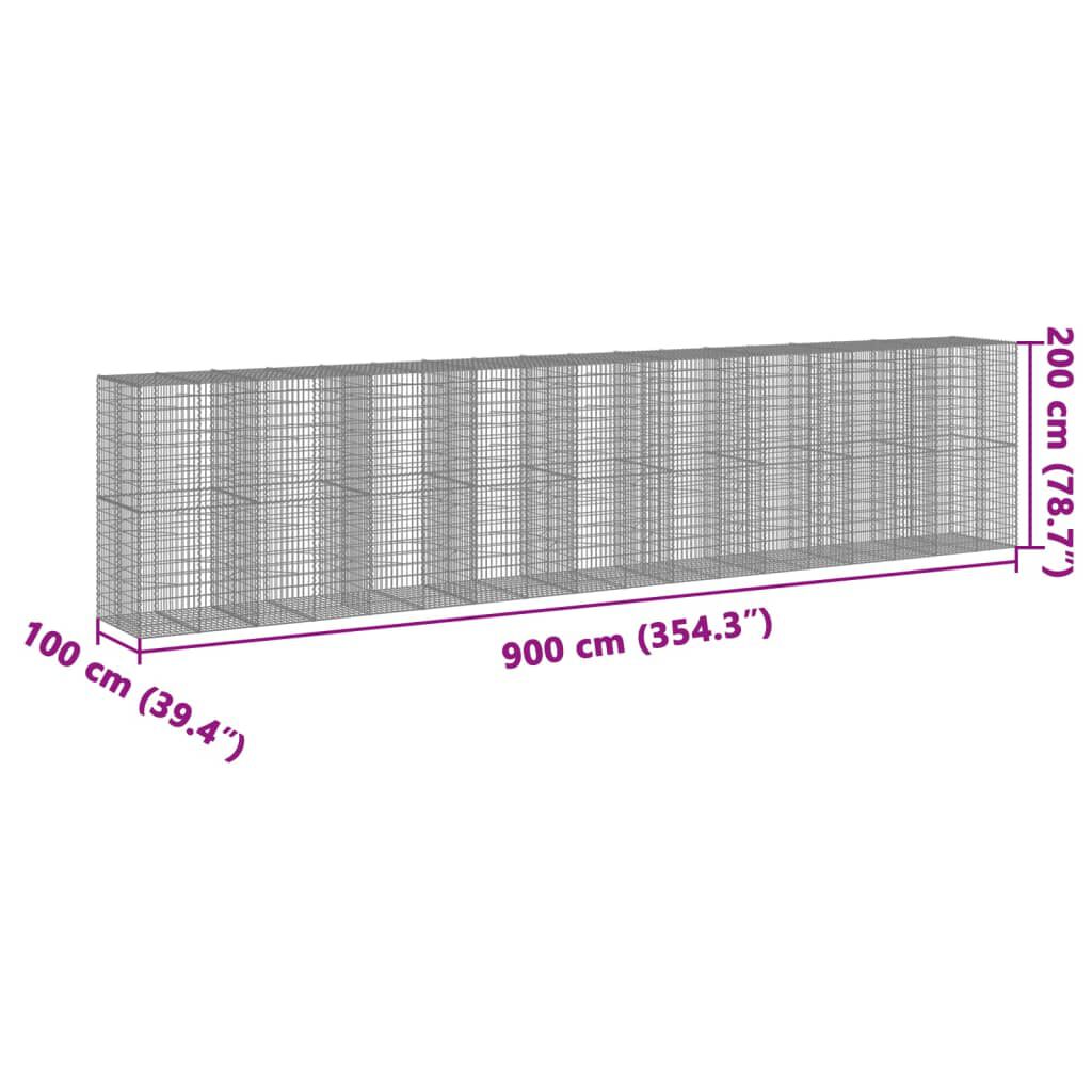 vidaXL Gabion Basket with Cover 900x100x200 cm Galvanised Iron