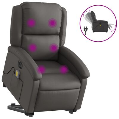 vidaXL Electric Stand up Massage Recliner Chair Grey Real Leather