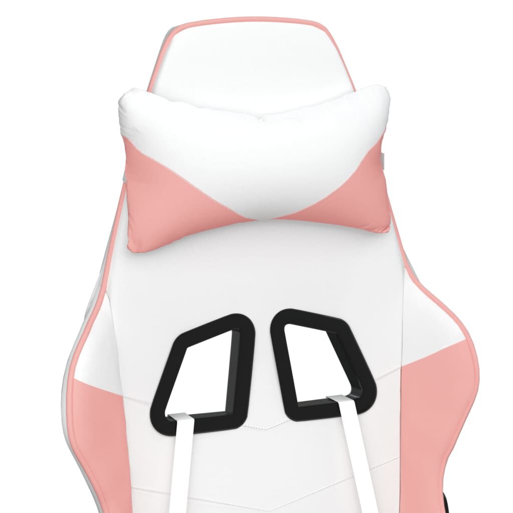 vidaXL Gaming Chair with Footrest White and Pink Faux Leather