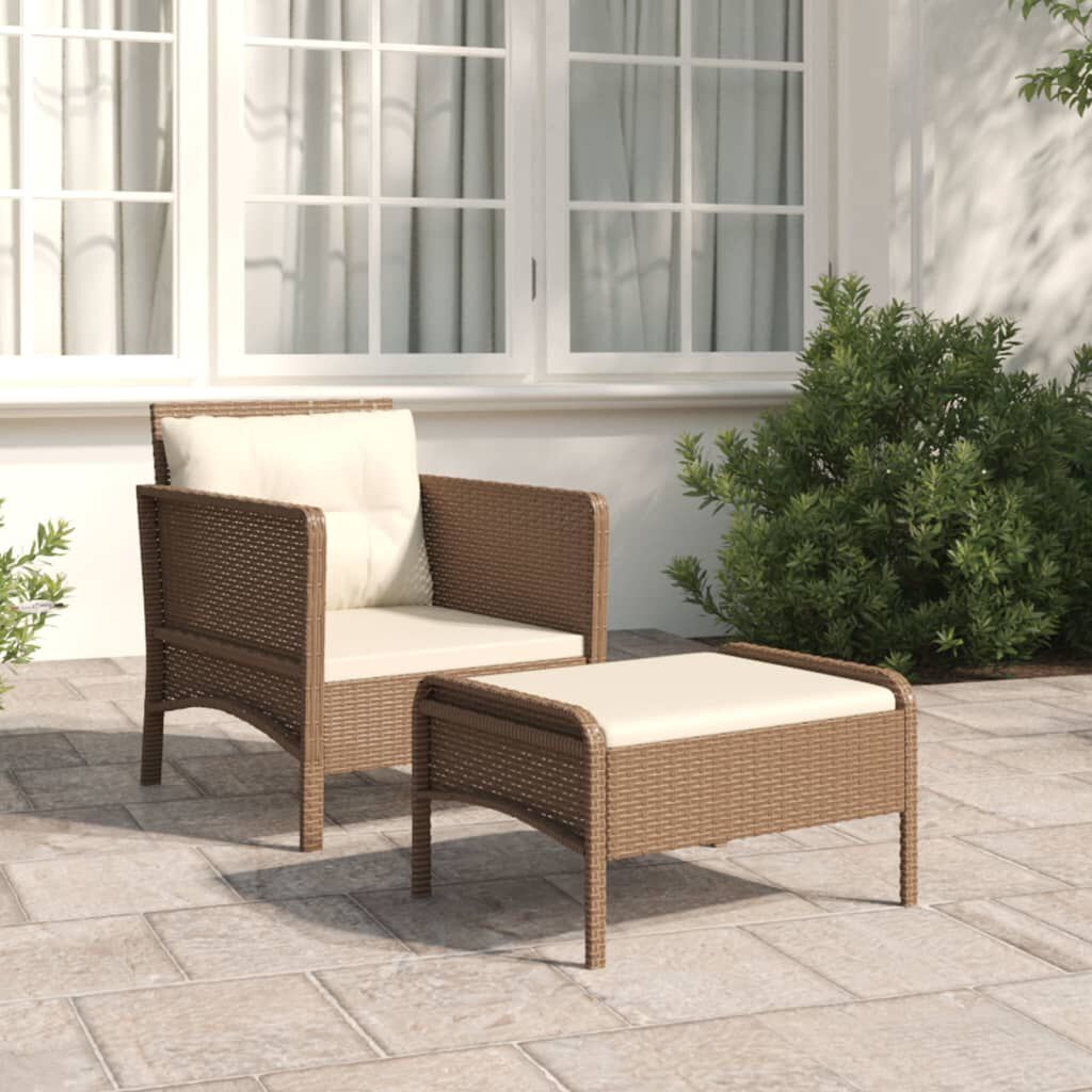 vidaXL 2 Piece Garden Lounge Set with Cushions Brown Poly Rattan