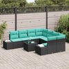 vidaXL Garden Sofa Set 9 pcs Black and Turquoise Poly Rattan