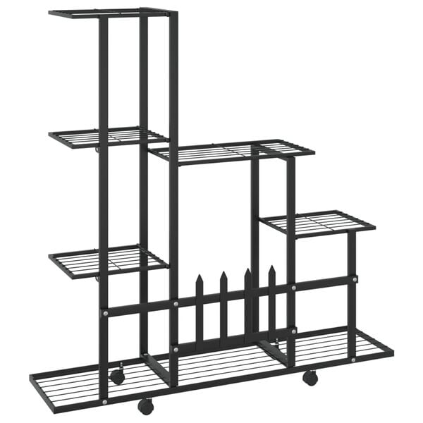 vidaXL Flower Stand with Wheel 94.5x25x92.5 cm Black Metal