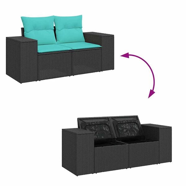 vidaXL 7 Piece Garden Sofa Set with Cushions Black Poly Rattan