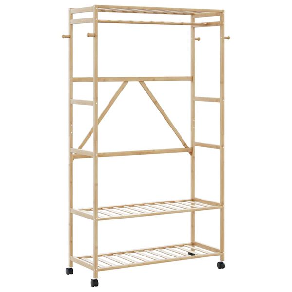 vidaXL Clothes Rack with Shelves and Wheels 110x40x180 cm Bamboo