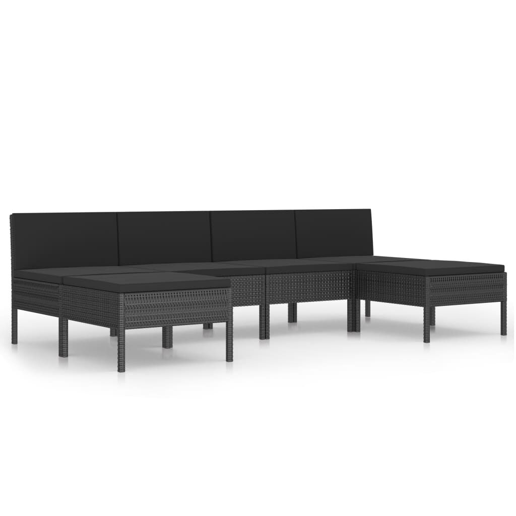 vidaXL 6 Piece Garden Lounge Set with Cushions Poly Rattan Black