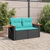 vidaXL Garden Sofa with Cushions 2-Seater Black Poly Rattan