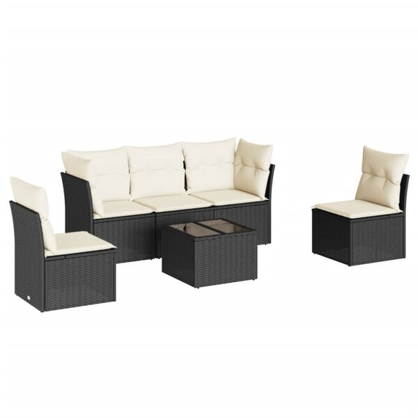 vidaXL 6 Piece Garden Sofa Set with Cushions Black Poly Rattan
