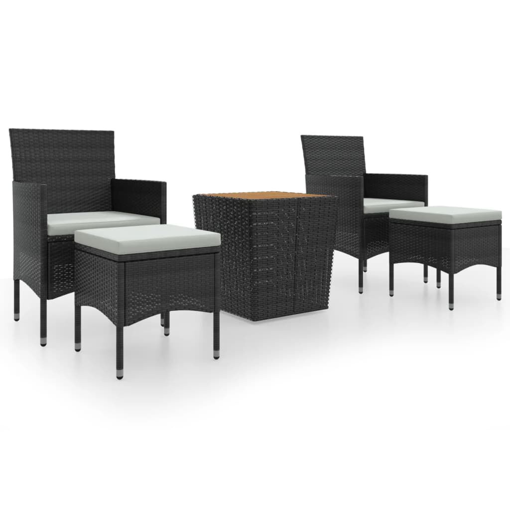 vidaXL 5 Piece Garden Bistro Set Poly Rattan & Solid Acacia Wood Black