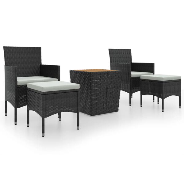 vidaXL 5 Piece Garden Bistro Set Poly Rattan & Solid Acacia Wood Black