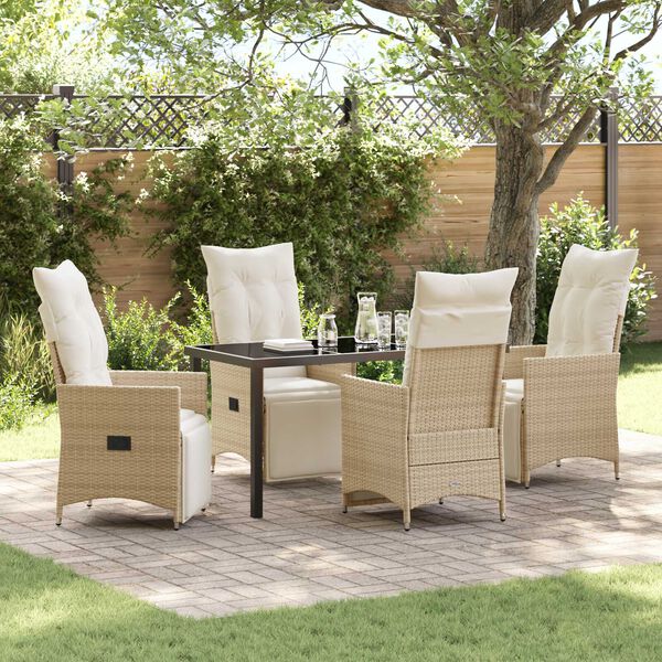 vidaXL Garden Dining Set with Cushion 5 pcs Beige Poly Rattan