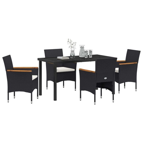 vidaXL Garden Dining Set with Cushion 5 pcs Black Poly Rattan