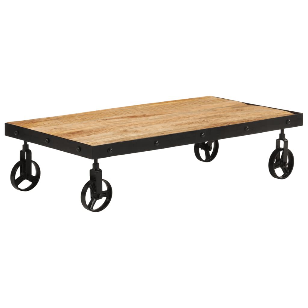 vidaXL Coffee Table with Wheels Solid Mango Wood 100x55x26 cm