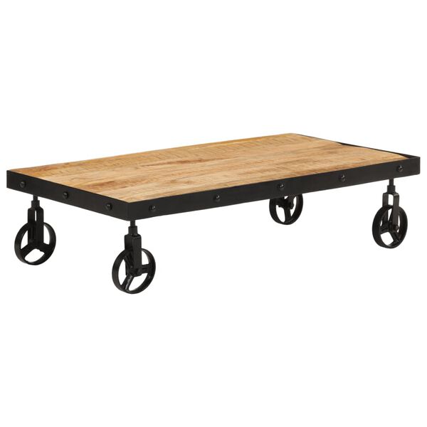 vidaXL Coffee Table with Wheels Solid Mango Wood 100x55x26 cm