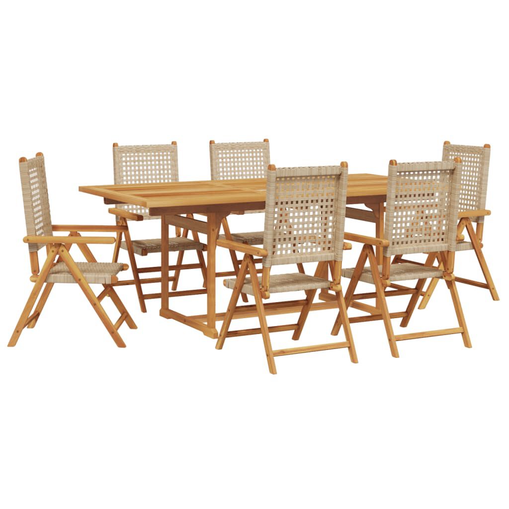 vidaXL 7 Piece Garden Dining Set Beige Poly Rattan and Solid Wood
