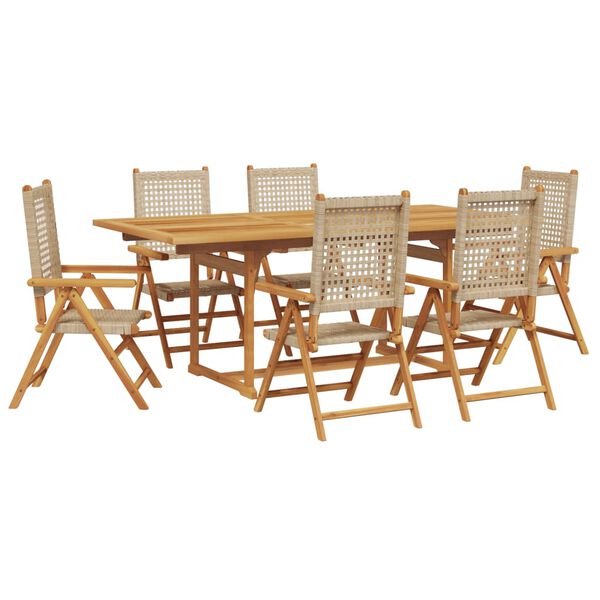 vidaXL 7 Piece Garden Dining Set Beige Poly Rattan and Solid Wood