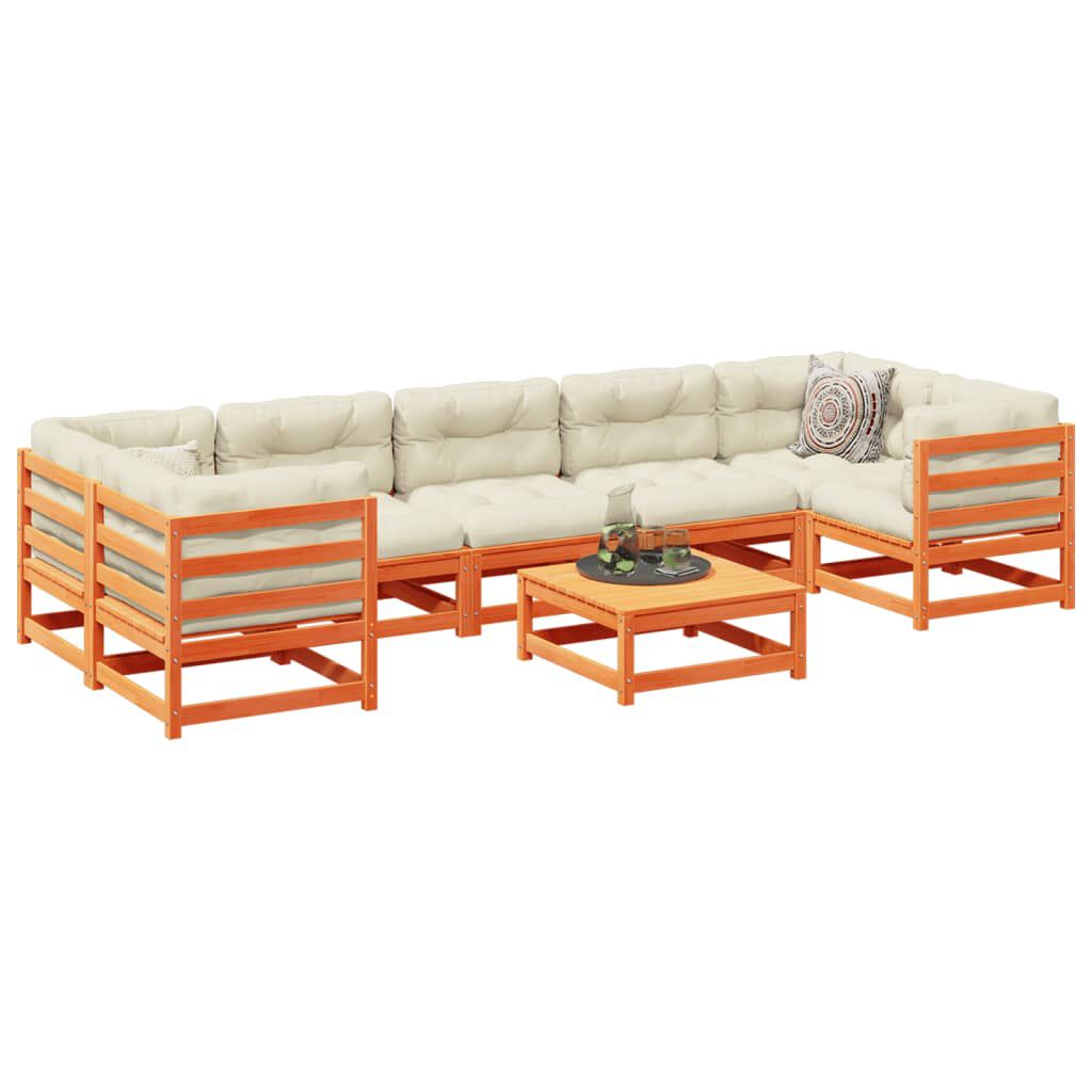 vidaXL 8 Piece Garden Sofa Set with Cushions Wax Brown Solid Wood Pine