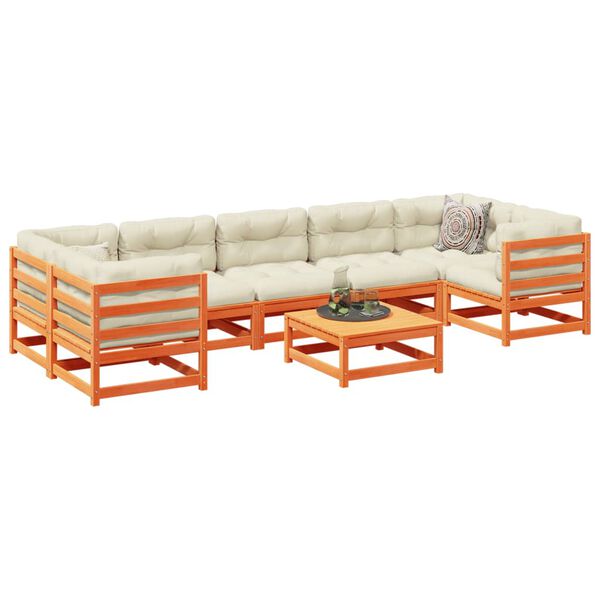 vidaXL 8 Piece Garden Sofa Set with Cushions Wax Brown Solid Wood Pine