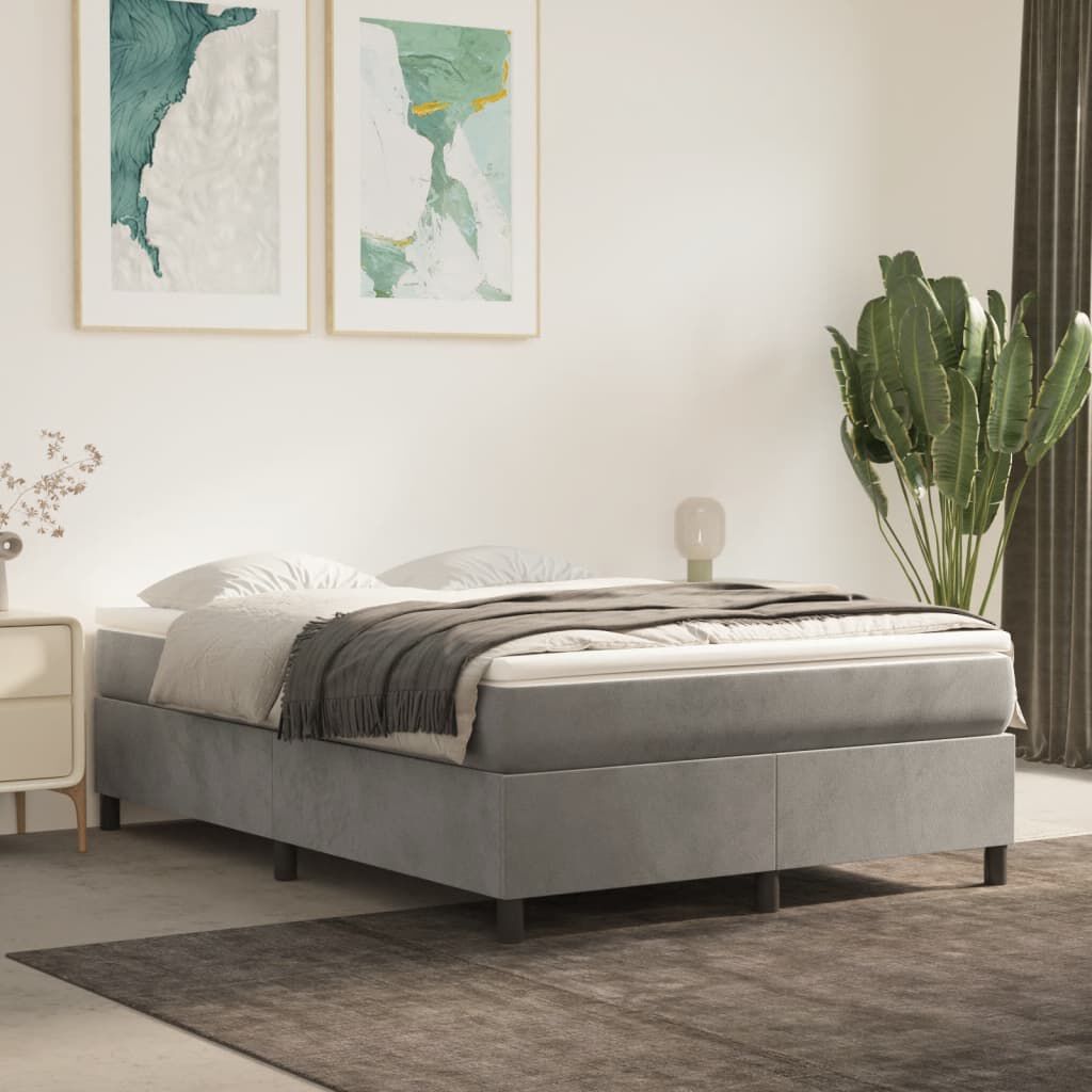vidaXL Box Spring Bed with Mattress Light Grey 137x190 cm Full Velvet