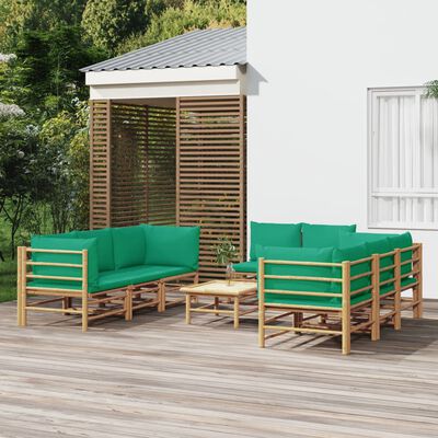 vidaXL 9 Piece Garden Lounge Set with Green Cushions Bamboo