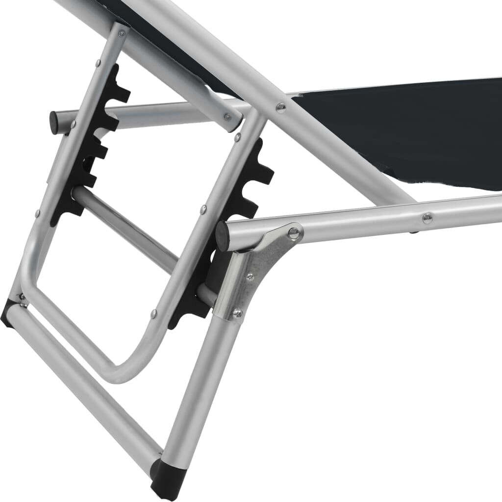 vidaXL Folding Sun Lounger with Roof Aluminium and Textilene Black