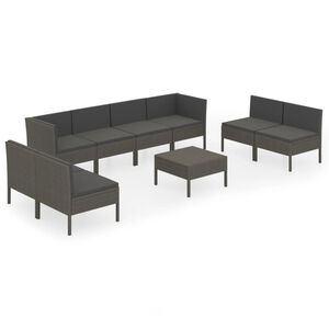vidaXL 9 Piece Garden Lounge Set with Cushions Poly Rattan Grey