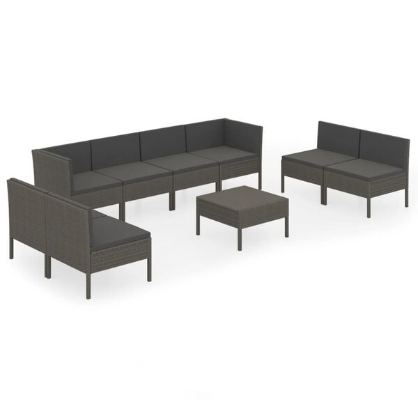 vidaXL 9 Piece Garden Lounge Set with Cushions Poly Rattan Grey