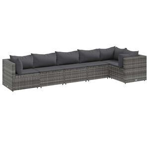vidaXL 6 Piece Garden Lounge Set with Cushions Grey Poly Rattan