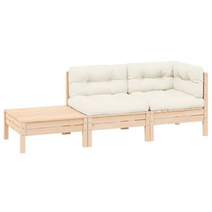 vidaXL 3 Piece Garden Lounge Set with Cream Cushions Solid Pinewood
