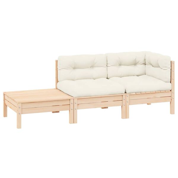 vidaXL 3 Piece Garden Lounge Set with Cream Cushions Solid Pinewood