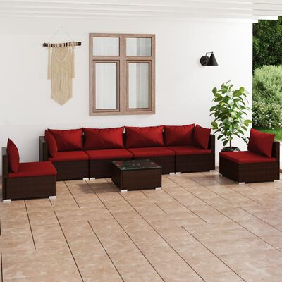 vidaXL 7 Piece Garden Lounge Set with Cushions Poly Rattan Brown