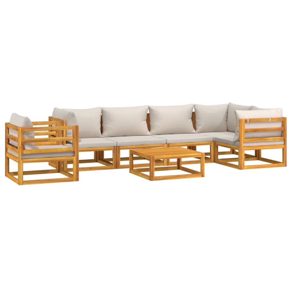 vidaXL 7 Piece Garden Lounge Set with Light Grey Cushions Solid Wood