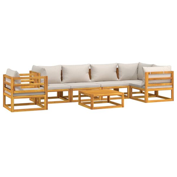 vidaXL 7 Piece Garden Lounge Set with Light Grey Cushions Solid Wood