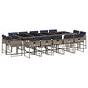 vidaXL 15 Piece Garden Dining Set with Cushions Grey Poly Rattan