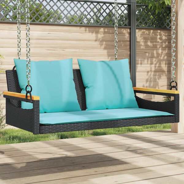 vidaXL Swing Bench with Cushions Black 109x62x40 cm Poly Rattan