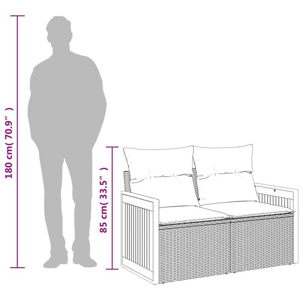 vidaXL Garden Sofa with Cushions 2-Seater Grey Poly Rattan
