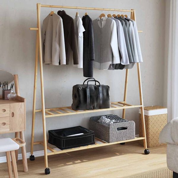 vidaXL Clothes Rack with Shelves and Wheels 132x45.5x155.5 cm Bamboo
