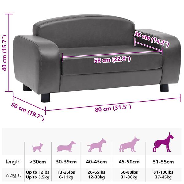 vidaXL Dog Sofa Grey 80x50x40 cm Faux Leather