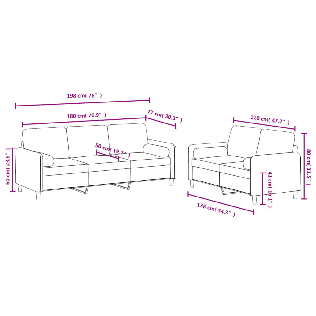 vidaXL 2 Piece Sofa Set with Pillows Dark Grey Velvet