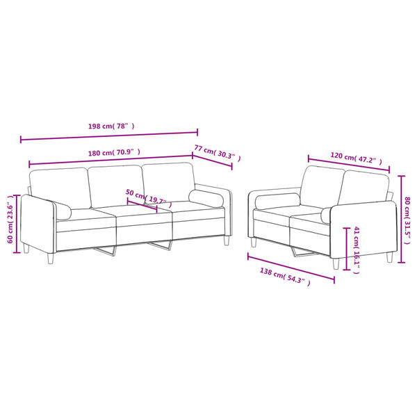 vidaXL 2 Piece Sofa Set with Pillows Dark Grey Velvet