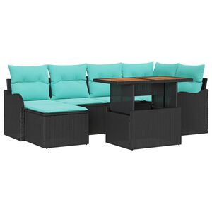 vidaXL Garden Sofa Set with Storage 7 pcs Black Poly rattan