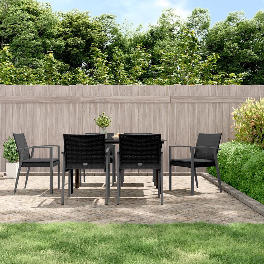 vidaXL 7 Piece Garden Dining Set with Cushions Poly Rattan and Steel